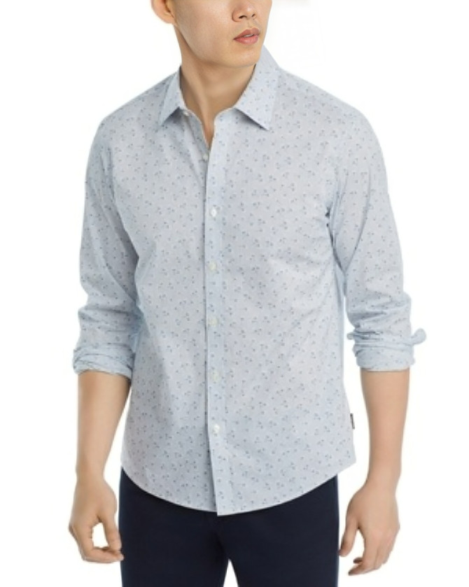 Michael Kors Slim Fit Long Sleeve Button Front Shirt Men's M Chambray Floral