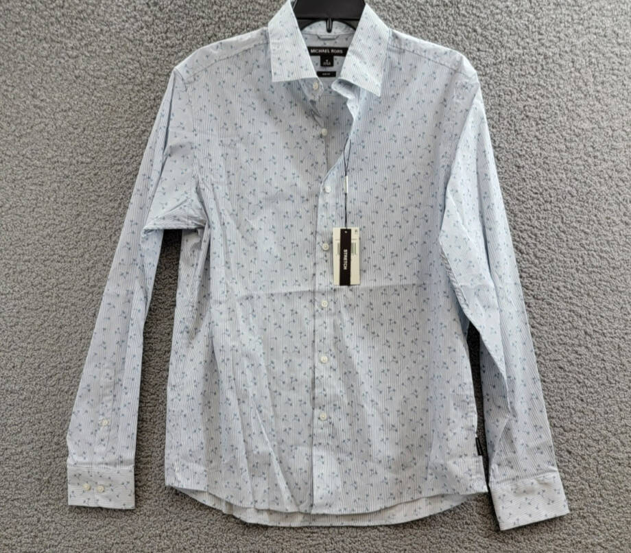 Michael Kors Slim Fit Long Sleeve Button Front Shirt Men's M Chambray Floral