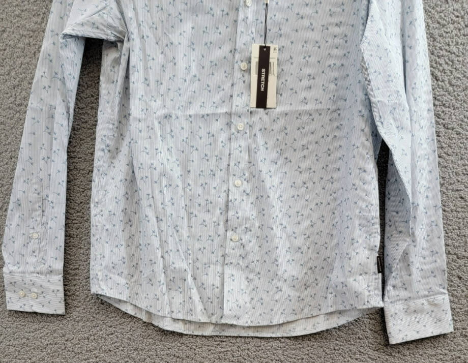 Michael Kors Slim Fit Long Sleeve Button Front Shirt Men's M Chambray Floral