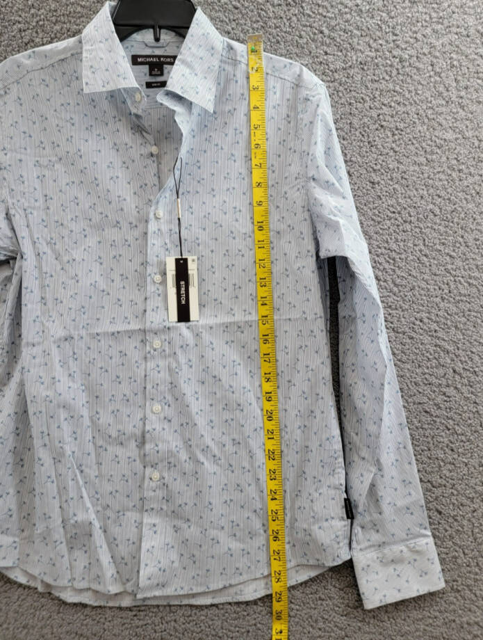 Michael Kors Slim Fit Long Sleeve Button Front Shirt Men's M Chambray Floral