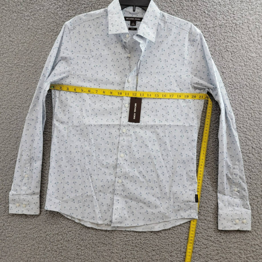 Michael Kors Slim Fit Long Sleeve Button Front Shirt Men's M Chambray Floral