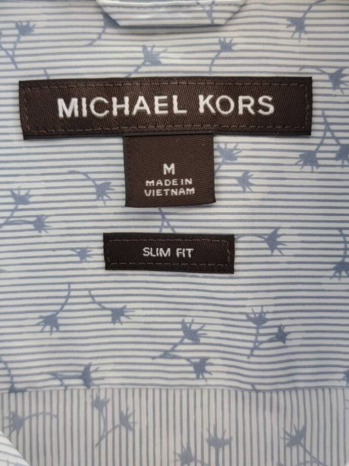 Michael Kors Slim Fit Long Sleeve Button Front Shirt Men's M Chambray Floral