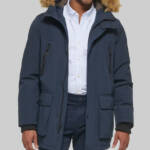 Club Room Parka Faux Fur-Hood Jacket Men's M Navy Pockets Long Sleeve Snap Zip