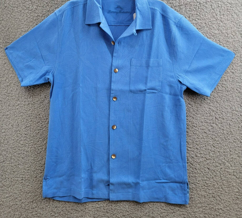 Tommy Bahama Al Fresco Tropics Silk Button Up Shirt Men's S Palace Blue Pocket