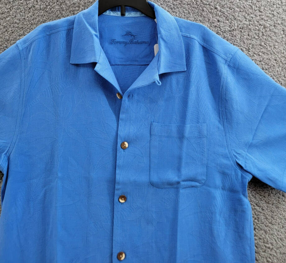 Tommy Bahama Al Fresco Tropics Silk Button Up Shirt Men's S Palace Blue Pocket