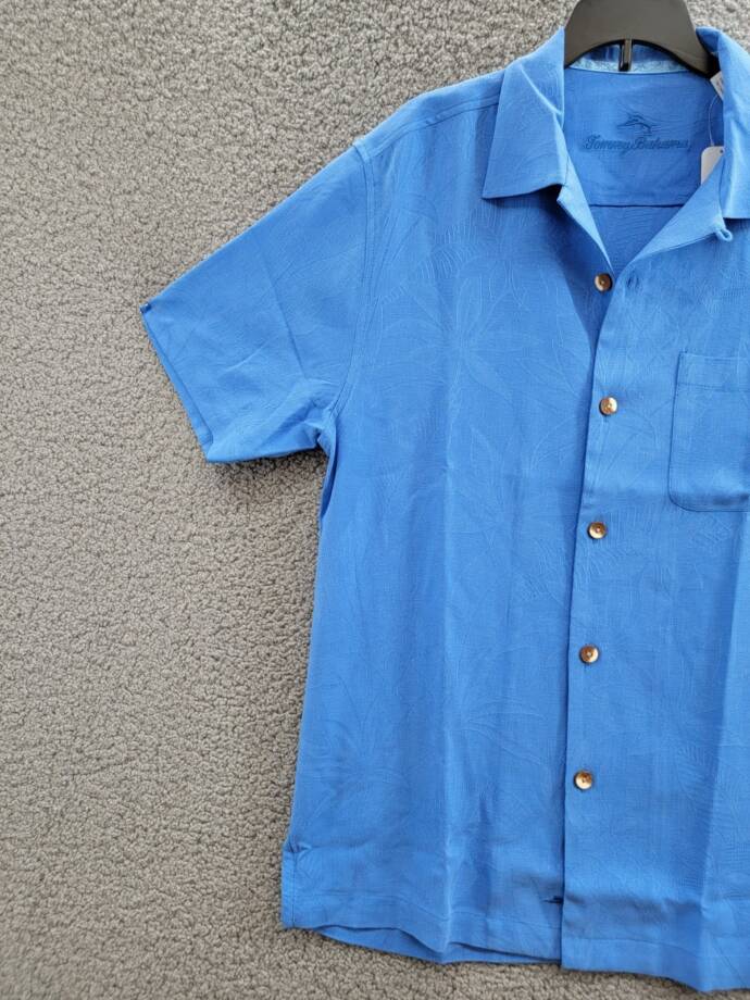Tommy Bahama Al Fresco Tropics Silk Button Up Shirt Men's S Palace Blue Pocket