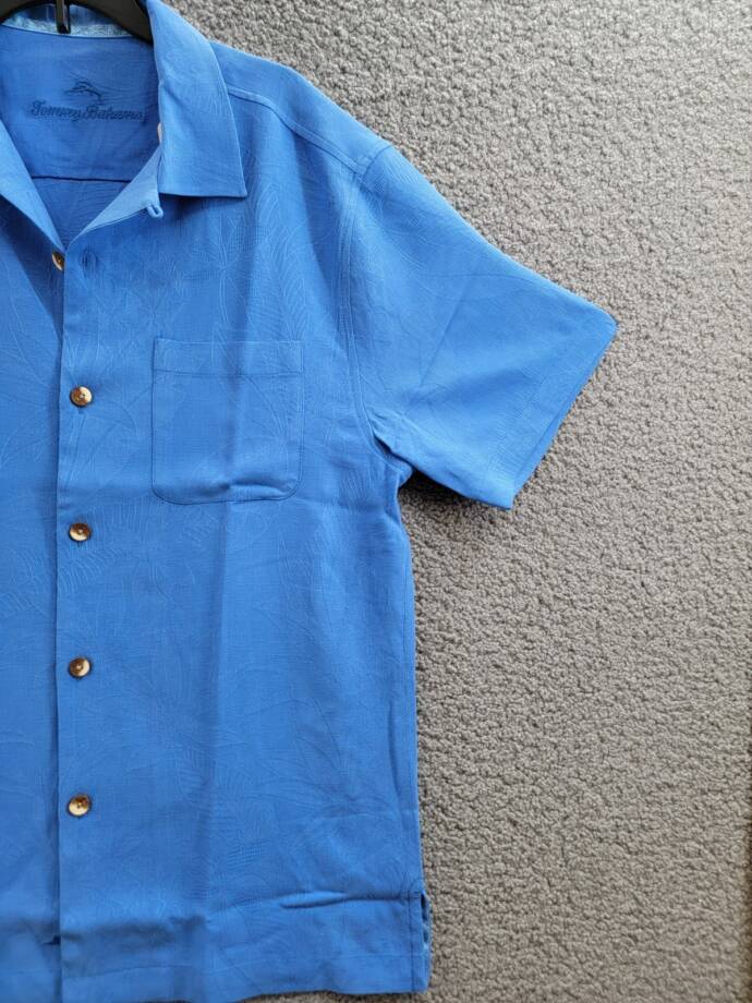 Tommy Bahama Al Fresco Tropics Silk Button Up Shirt Men's S Palace Blue Pocket