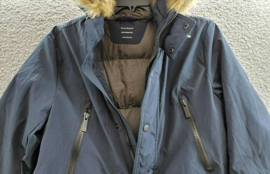 Club Room Parka Faux Fur-Hood Jacket Men's M Navy Pockets Long Sleeve Snap Zip