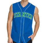 Starter Logo Embroidered Sleeveless Baseball Jersey Men's L Royal Button Front