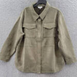 Calvin Klein Long Sleeve Overshirt Jacket Women's XL Dark Olive Point Collar