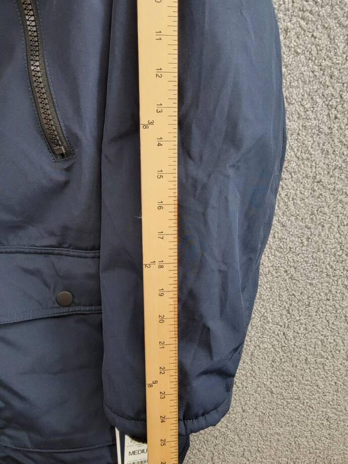 Club Room Parka Faux Fur-Hood Jacket Men's M Navy Pockets Long Sleeve Snap Zip