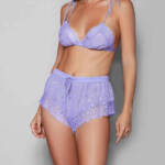 GLITTER 2 Piece Bralette and Short Lingerie Set Women's L Lavender Lace Trim