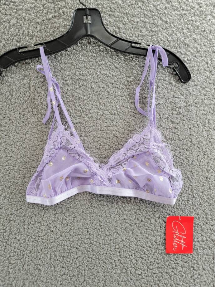 GLITTER 2 Piece Bralette and Short Lingerie Set Women's L Lavender Lace Trim