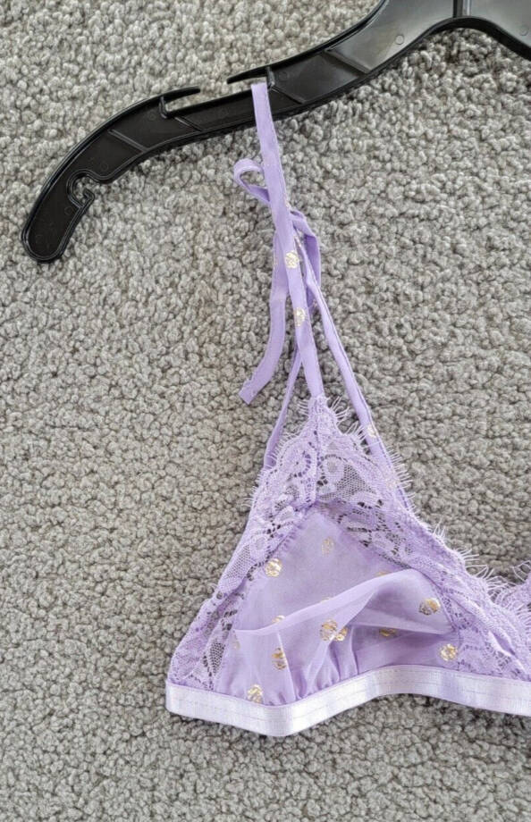 GLITTER 2 Piece Bralette and Short Lingerie Set Women's L Lavender Lace Trim