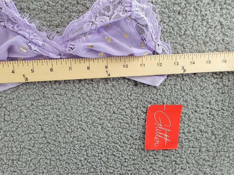 GLITTER 2 Piece Bralette and Short Lingerie Set Women's L Lavender Lace Trim