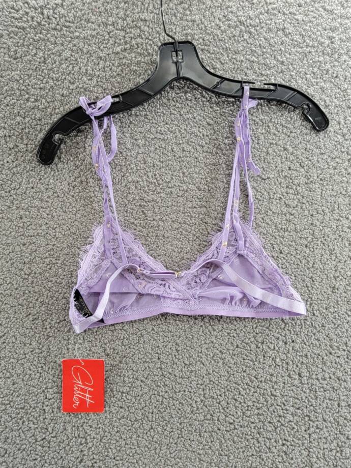GLITTER 2 Piece Bralette and Short Lingerie Set Women's L Lavender Lace Trim