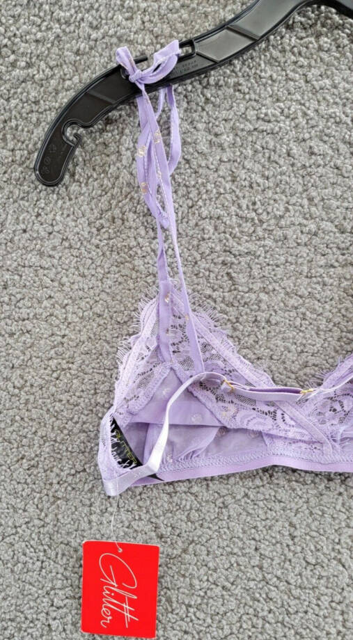 GLITTER 2 Piece Bralette and Short Lingerie Set Women's L Lavender Lace Trim