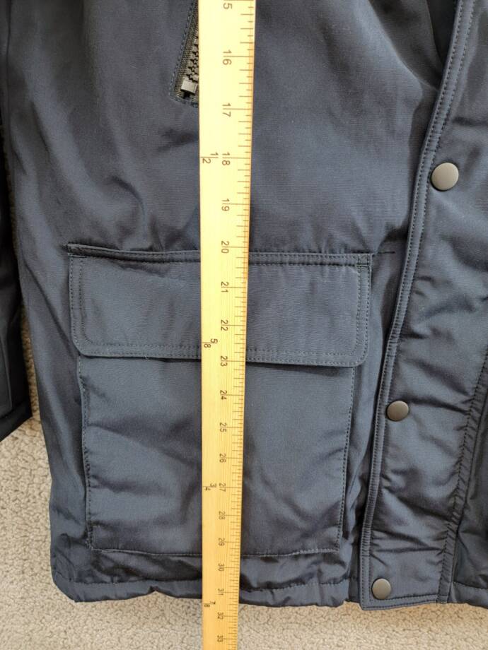 Club Room Parka Faux Fur-Hood Jacket Men's M Navy Pockets Long Sleeve Snap Zip