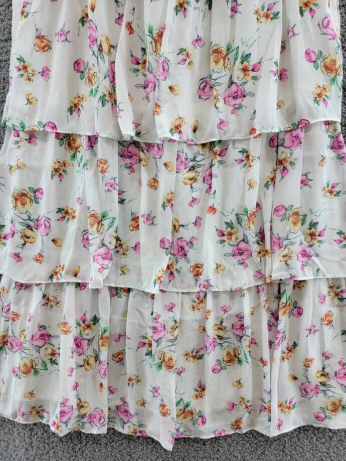 WAYF Sienna Tiered Long Maxi Skirt Women's S Ivory Floral Slit Side Zip Closure