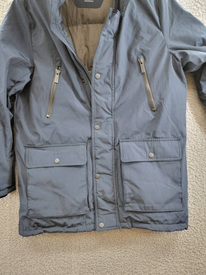 Club Room Parka Faux Fur-Hood Jacket Men's M Navy Pockets Long Sleeve Snap Zip