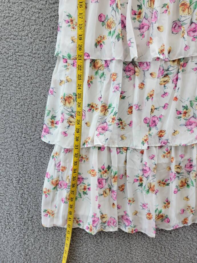 WAYF Sienna Tiered Long Maxi Skirt Women's S Ivory Floral Slit Side Zip Closure