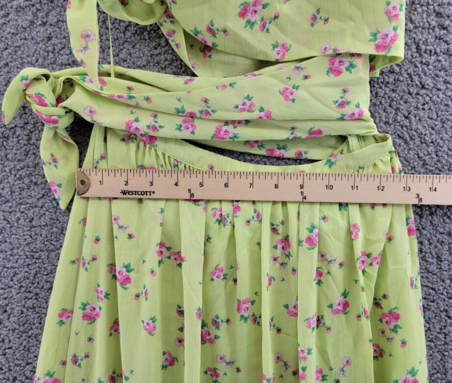 WAYF Darlin One Shoulder Maxi Dress Women's S Lemon Ditsy Midriff Cutout Lined
