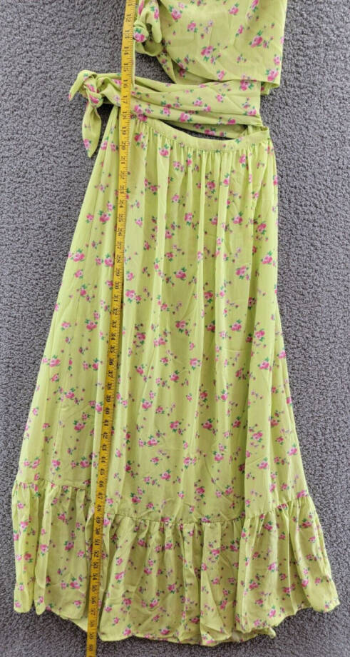 WAYF Darlin One Shoulder Maxi Dress Women's S Lemon Ditsy Midriff Cutout Lined