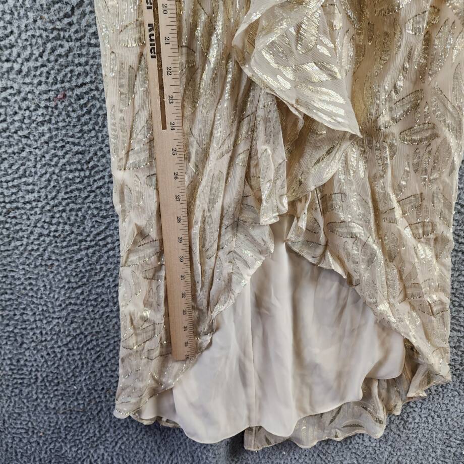 Ramy Brook Goldie Strapless Metallic Silk-Blend Dress Womens 4 Gold Ruffle Front