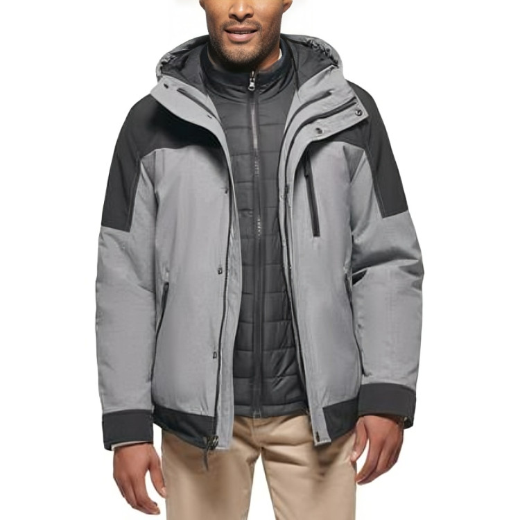 Club Room 3-in-1 Hooded Jacket Men's S Black/Gray Heather Snap Zip Closure L/S