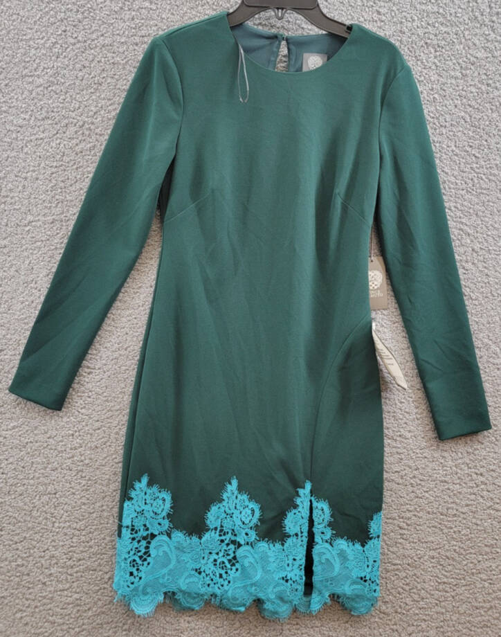 Vince Camuto Lace-Hem Bodycon Dress Women's 2 Hunter Crewneck Zipper Closure L/S
