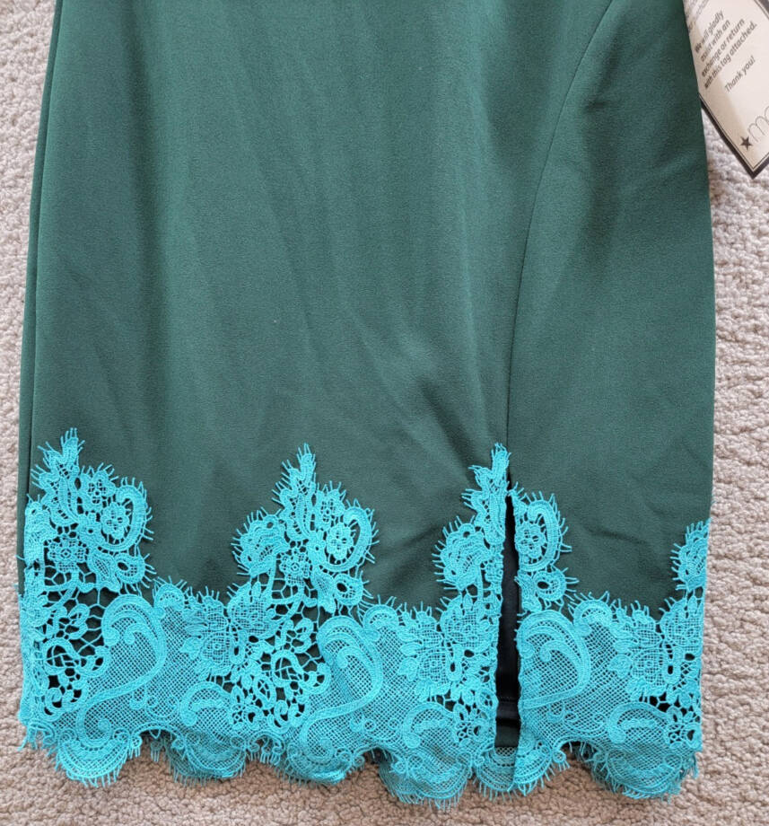 Vince Camuto Lace-Hem Bodycon Dress Women's 2 Hunter Crewneck Zipper Closure L/S