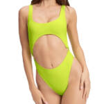 Good American Cutout Monokini Swimsuit Women's 3 Electric Lime Pull On Style