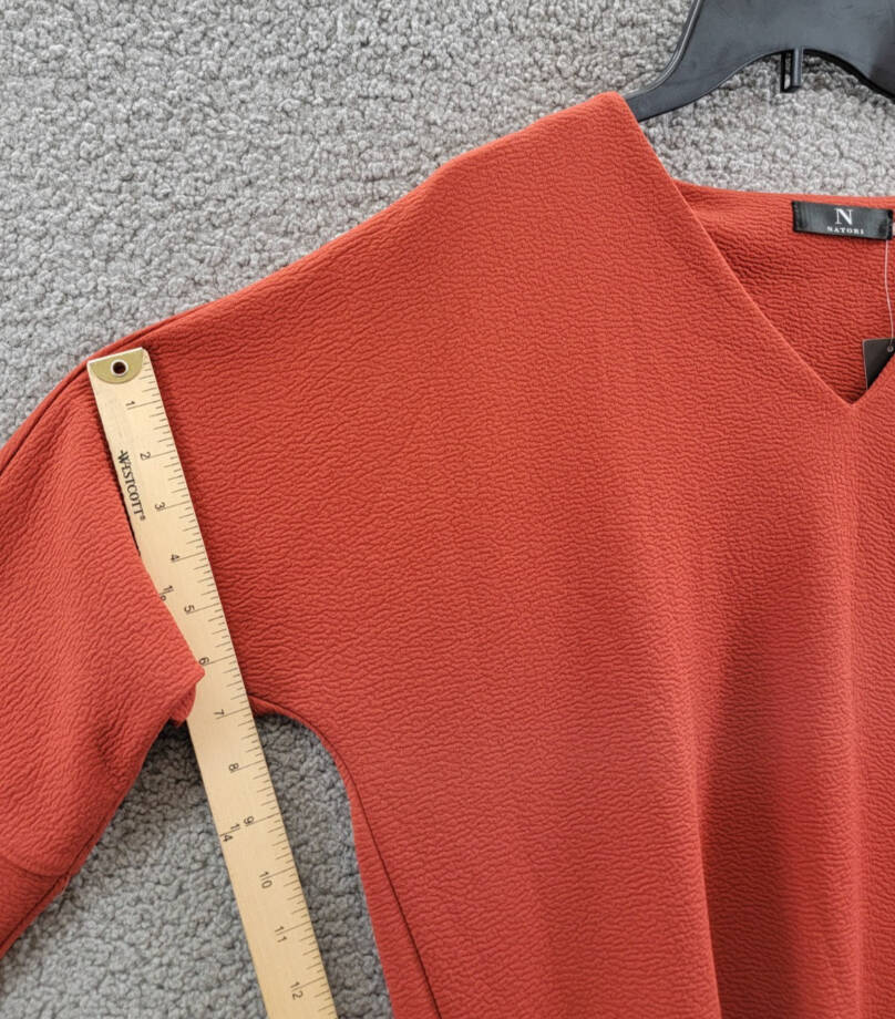 Natori Crepe Appliqué-Detail Shift Dress Women's M Burnt Orange V-Neck Pullover