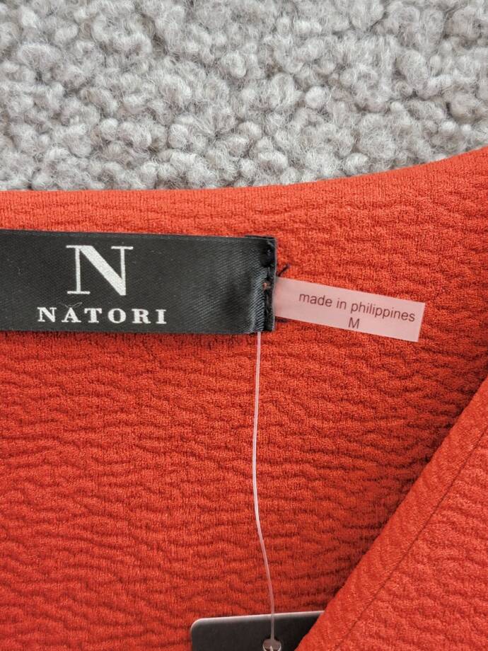 Natori Crepe Appliqué-Detail Shift Dress Women's M Burnt Orange V-Neck Pullover