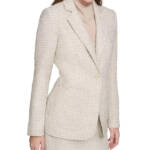 Calvin Klein Petite Patch-Pocket Tonal Tweed Blazer Womens 8P Nomad Multi Button