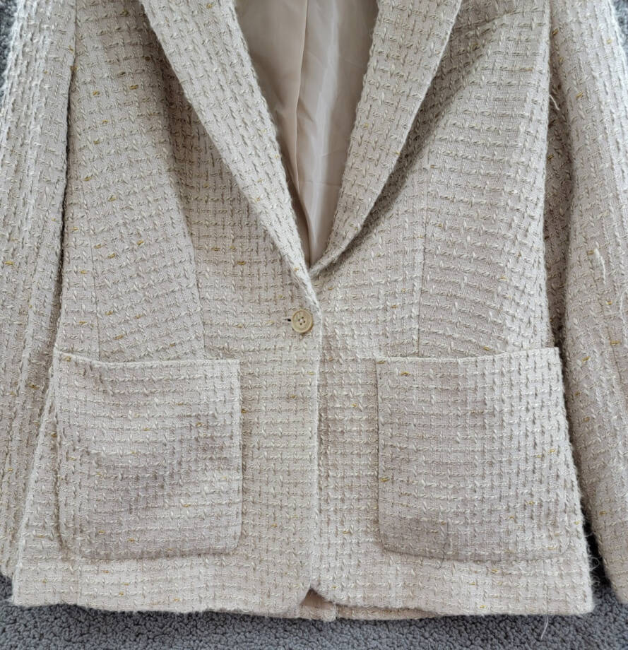 Calvin Klein Petite Patch-Pocket Tonal Tweed Blazer Womens 8P Nomad Multi Button