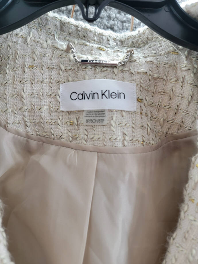 Calvin Klein Petite Patch-Pocket Tonal Tweed Blazer Womens 8P Nomad Multi Button