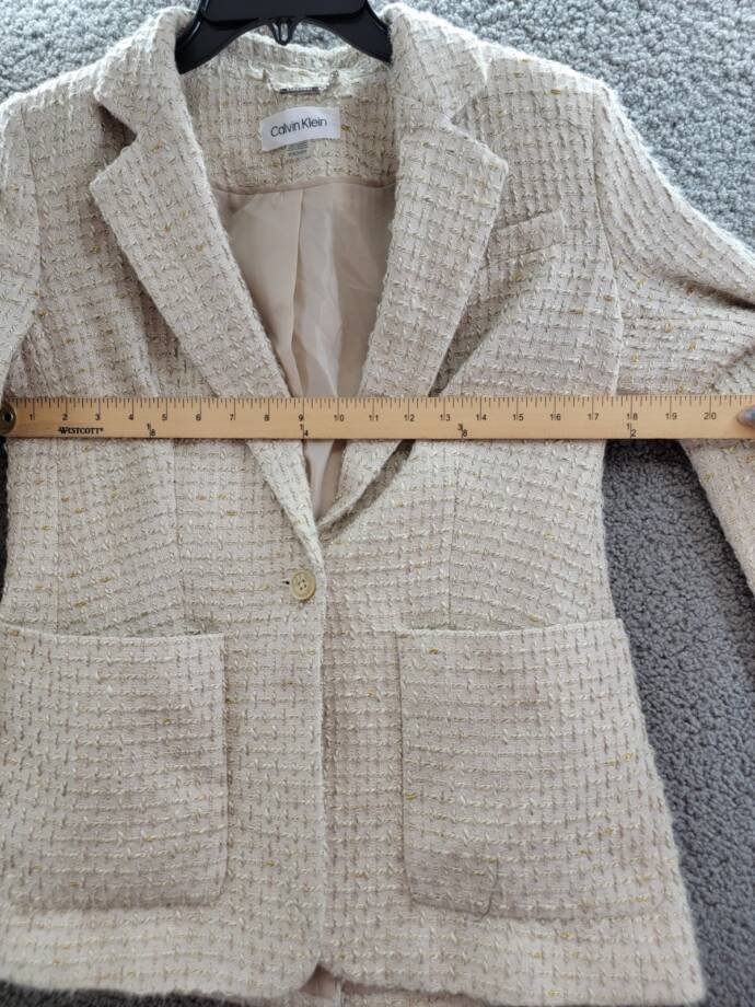 Calvin Klein Petite Patch-Pocket Tonal Tweed Blazer Womens 8P Nomad Multi Button