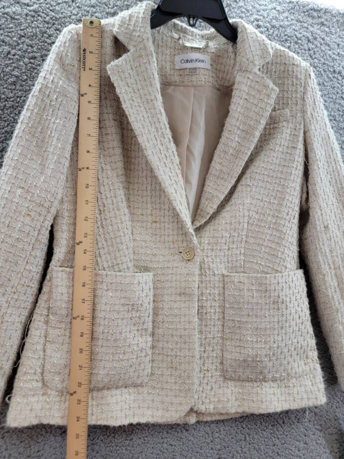 Calvin Klein Petite Patch-Pocket Tonal Tweed Blazer Womens 8P Nomad Multi Button