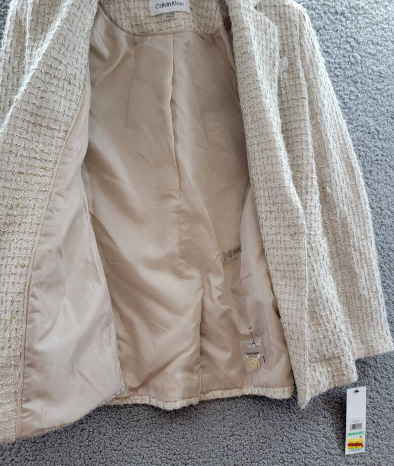 Calvin Klein Petite Patch-Pocket Tonal Tweed Blazer Womens 8P Nomad Multi Button