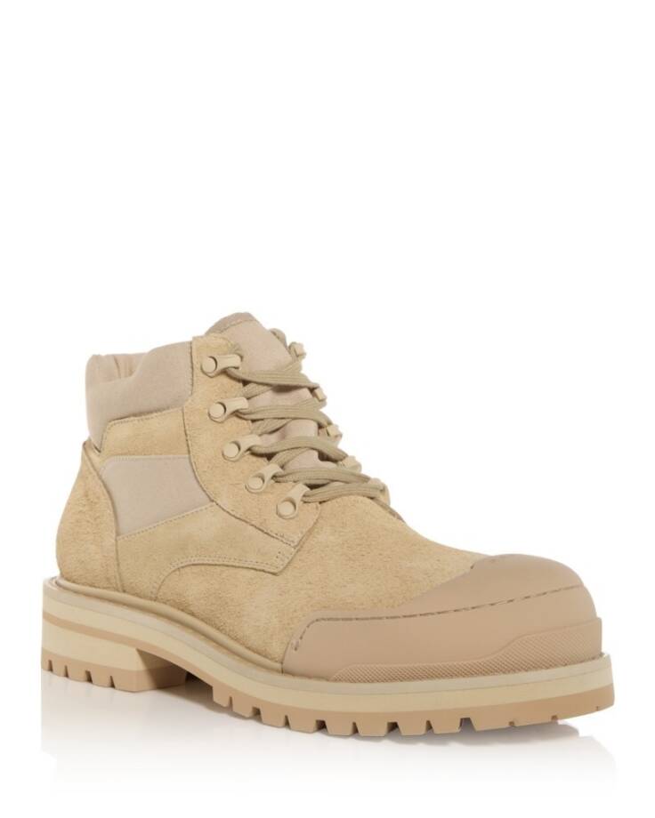 Marni Suede Patchy Combat Boots Men's 12 Beige Lace-Up Fastening
