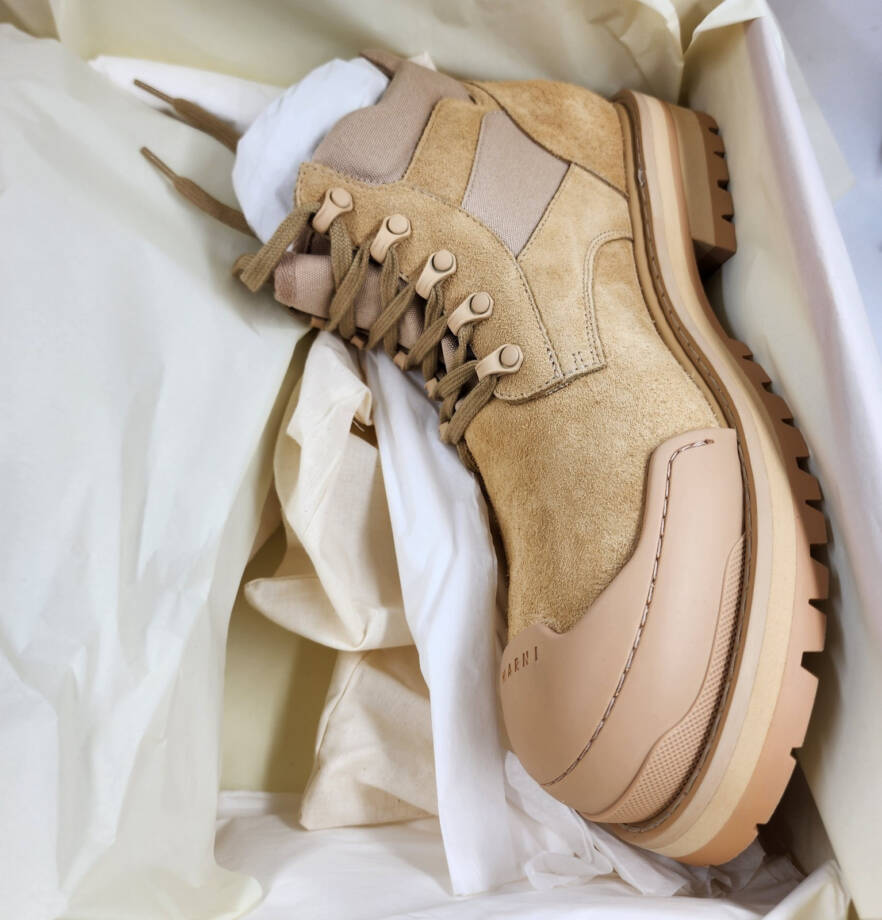 Marni Suede Patchy Combat Boots Men's 12 Beige Lace-Up Fastening