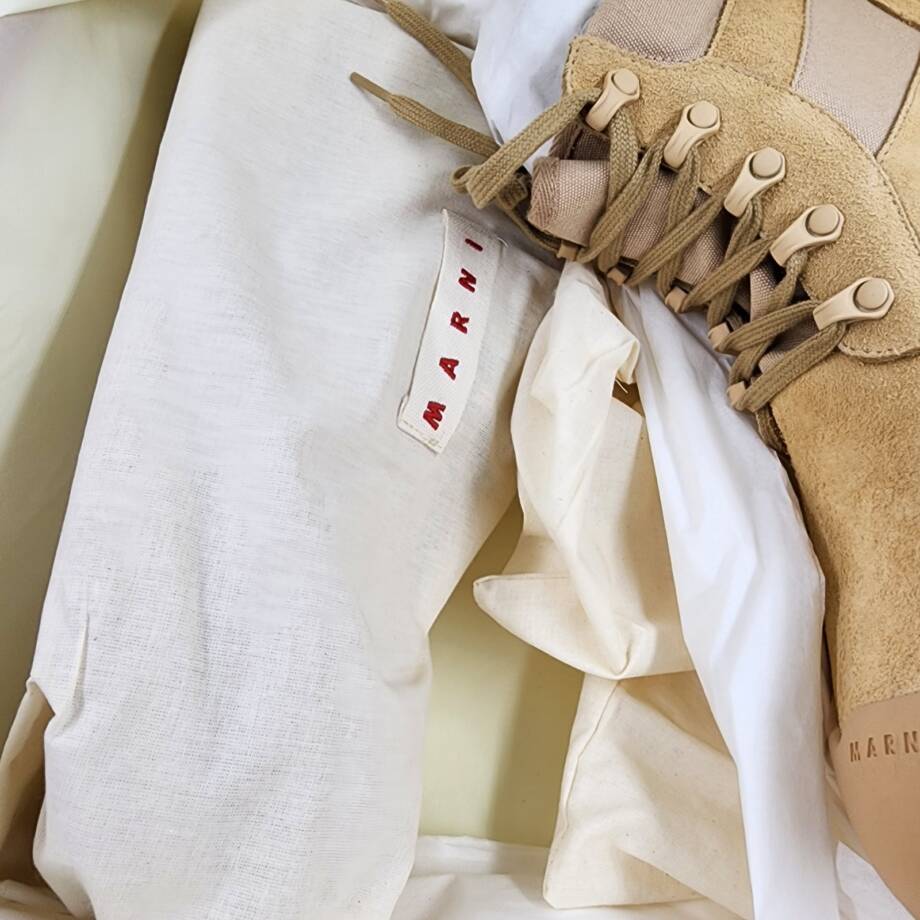 Marni Suede Patchy Combat Boots Men's 12 Beige Lace-Up Fastening