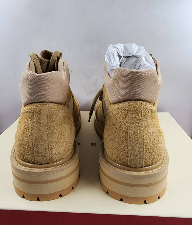 Marni Suede Patchy Combat Boots Men's 12 Beige Lace-Up Fastening