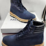 Moncler Peka Lace Up Hiking Boots Men's 13 Navy Padded Collar