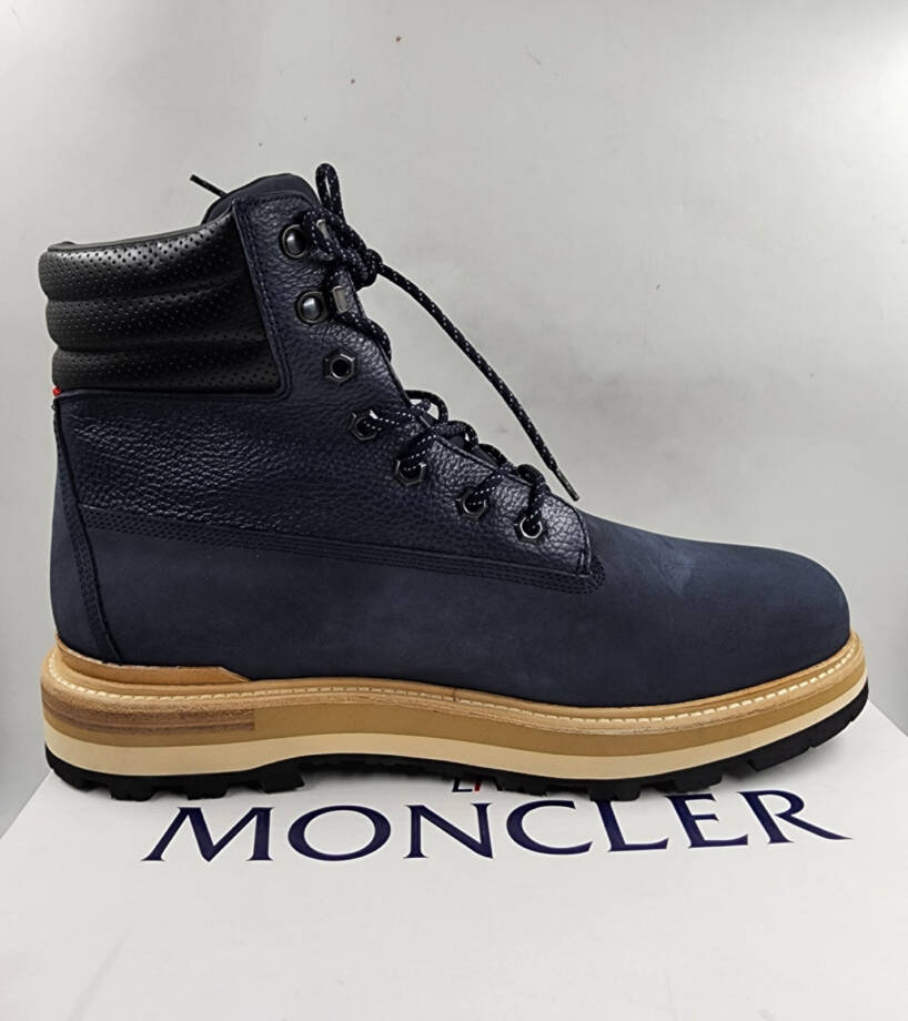 Moncler Peka Lace Up Hiking Boots Men's 13 Navy Padded Collar
