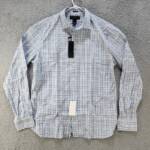 The Men's Store Classic Plaid Button Up Shirt Men's L Slate Blue Collared L/S