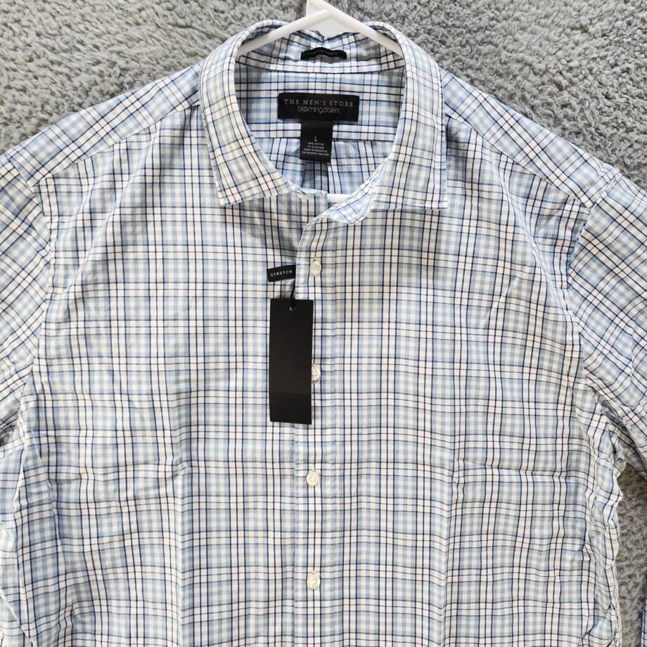 The Men's Store Classic Plaid Button Up Shirt Men's L Slate Blue Collared L/S