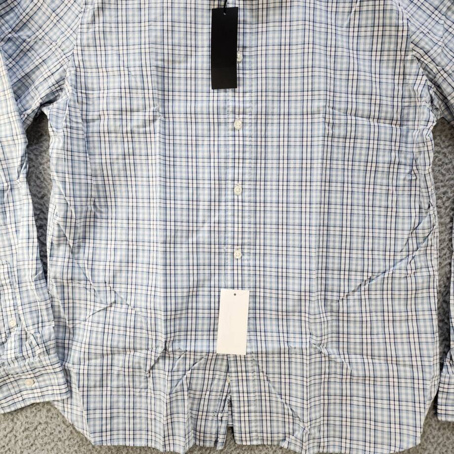 The Men's Store Classic Plaid Button Up Shirt Men's L Slate Blue Collared L/S