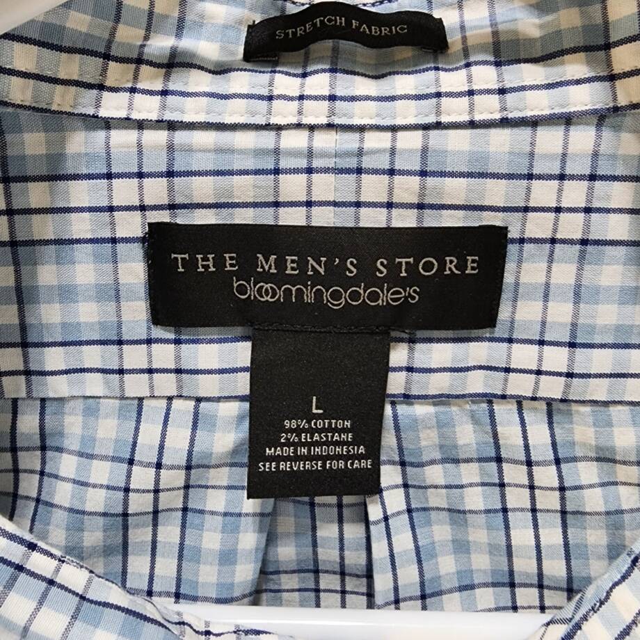 The Men's Store Classic Plaid Button Up Shirt Men's L Slate Blue Collared L/S